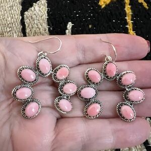 ❤️ Queen Pink Conch NAJA Statement Sterling Silver Dangle Navajo Earrings 22 Gms